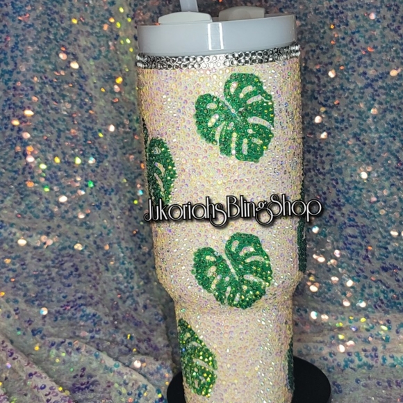 Monstera Bling Stanley Quencher Tumbler Cup 40oz Authentic - Picture 6 of 11